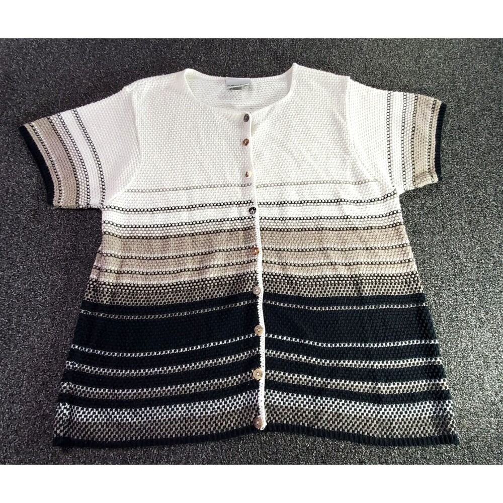Fashion Bug Sweater Womens 18/20 White Black Multicolor Short Sleeve Top Office